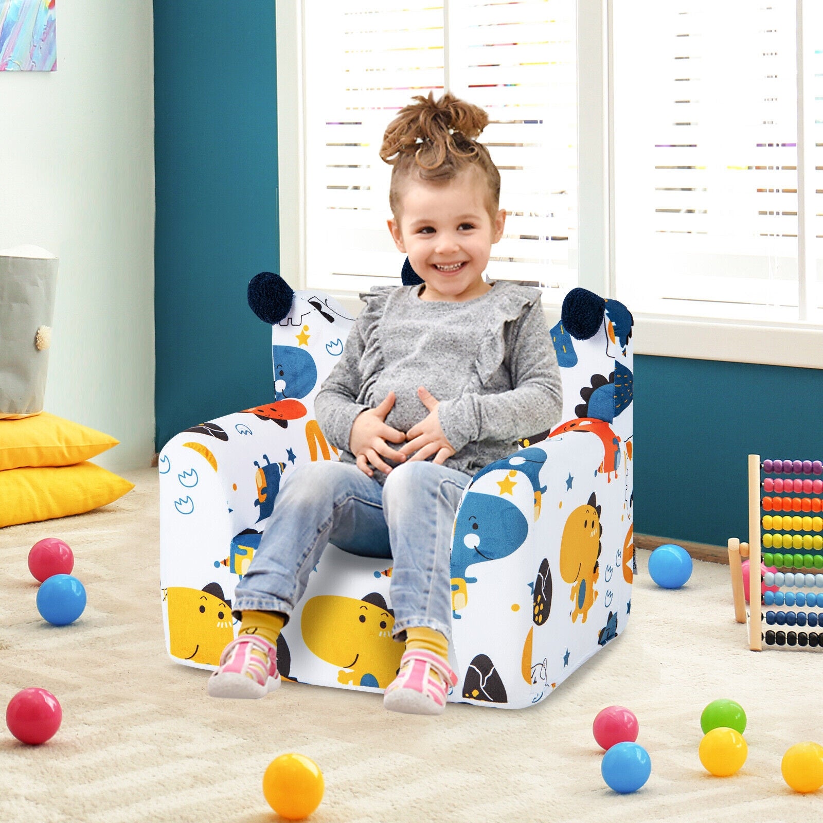 High-density Padding Kids Sofa with Armrest and Extra Pilow, Blue Kids Chairs & Seating at Gallery Canada