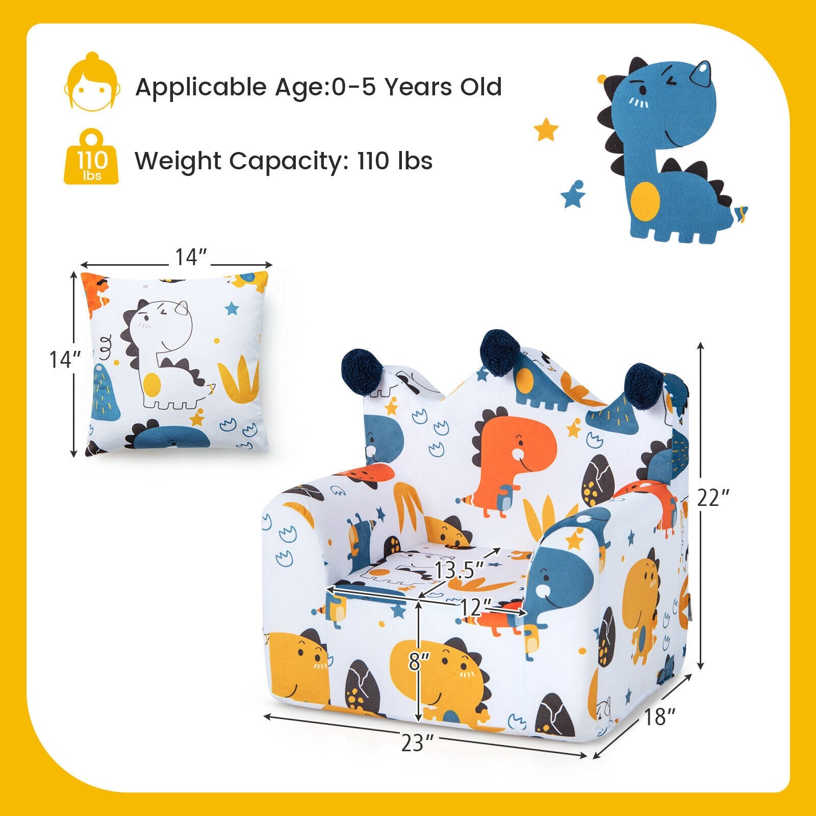 High-density Padding Kids Sofa with Armrest and Extra Pilow, Blue Kids Chairs & Seating at Gallery Canada