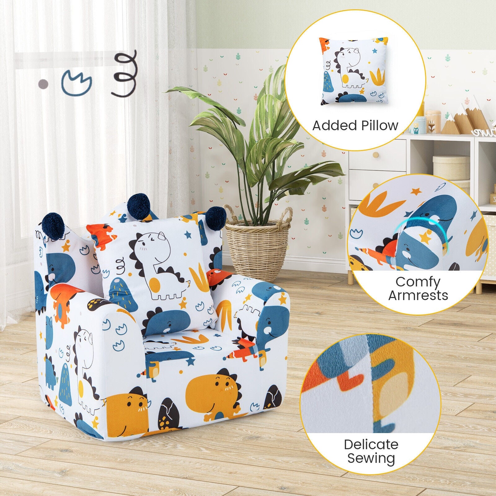High-density Padding Kids Sofa with Armrest and Extra Pilow, Blue Kids Chairs & Seating at Gallery Canada