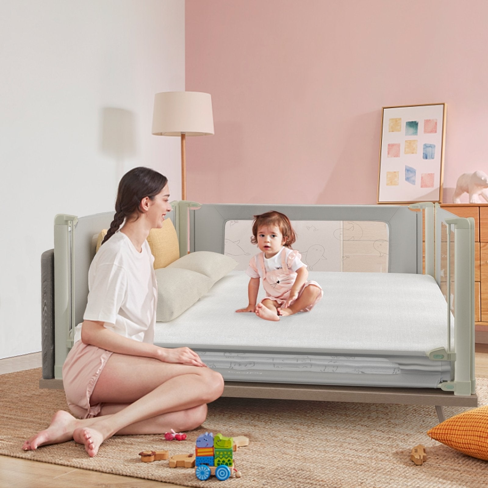 Bed Rail Guard for Toddlers Kid with Adjustable Height and Safety Lock-59 inch, Gray Bed Rails   at Gallery Canada