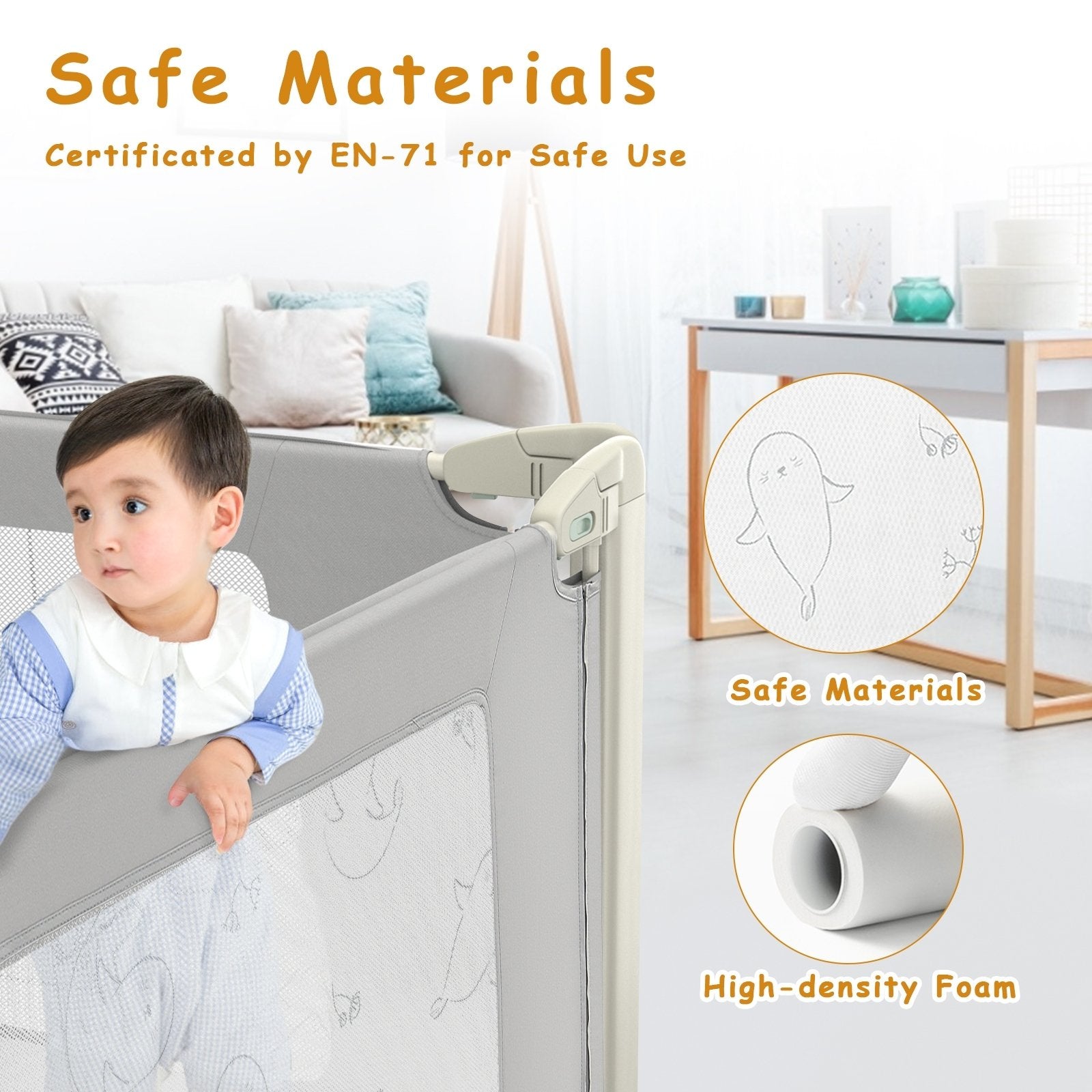 Bed Rail Guard for Toddlers Kid with Adjustable Height and Safety Lock-59 inch, Gray Bed Rails   at Gallery Canada