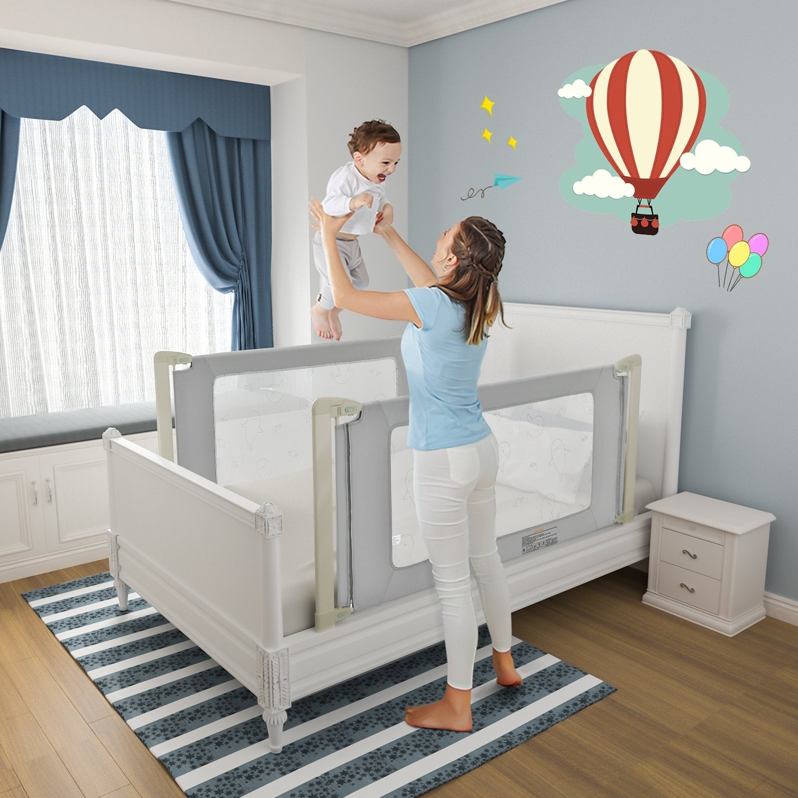 Bed Rail Guard for Toddlers Kid with Adjustable Height and Safety Lock-70 inch, Gray Bed Rails   at Gallery Canada