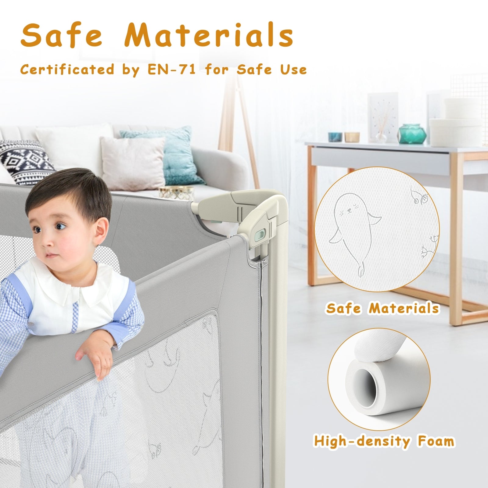 Bed Rail Guard for Toddlers Kid with Adjustable Height and Safety Lock-70 inch, Gray Bed Rails at Gallery Canada