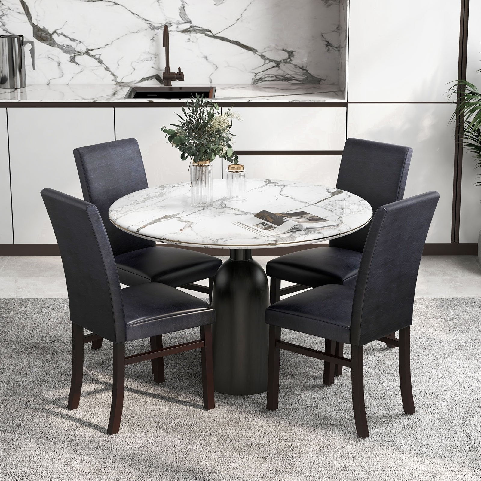 Upholstered Dining Chairs Set of 2 with Solid Rubber Wood Legs, Black Dining Chairs   at Gallery Canada