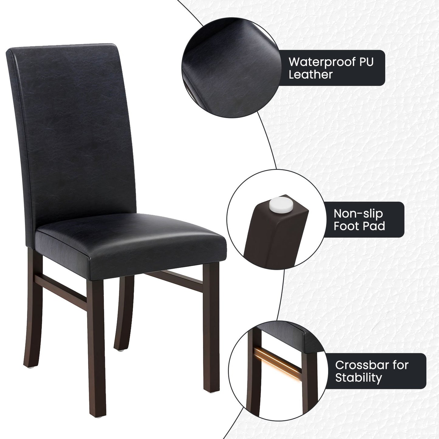 Upholstered Dining Chairs Set of 2 with Solid Rubber Wood Legs, Black Dining Chairs   at Gallery Canada