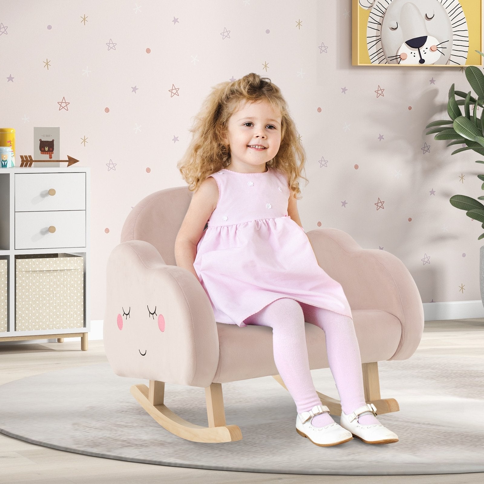 Upholstered Toddler Rocker with Solid Wood Legs and Non-slip Foot Pads, Pink Kids Chairs & Seating   at Gallery Canada