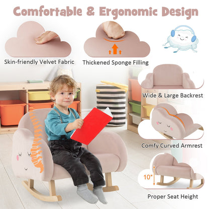 Upholstered Toddler Rocker with Solid Wood Legs and Non-slip Foot Pads, Pink Kids Chairs & Seating   at Gallery Canada