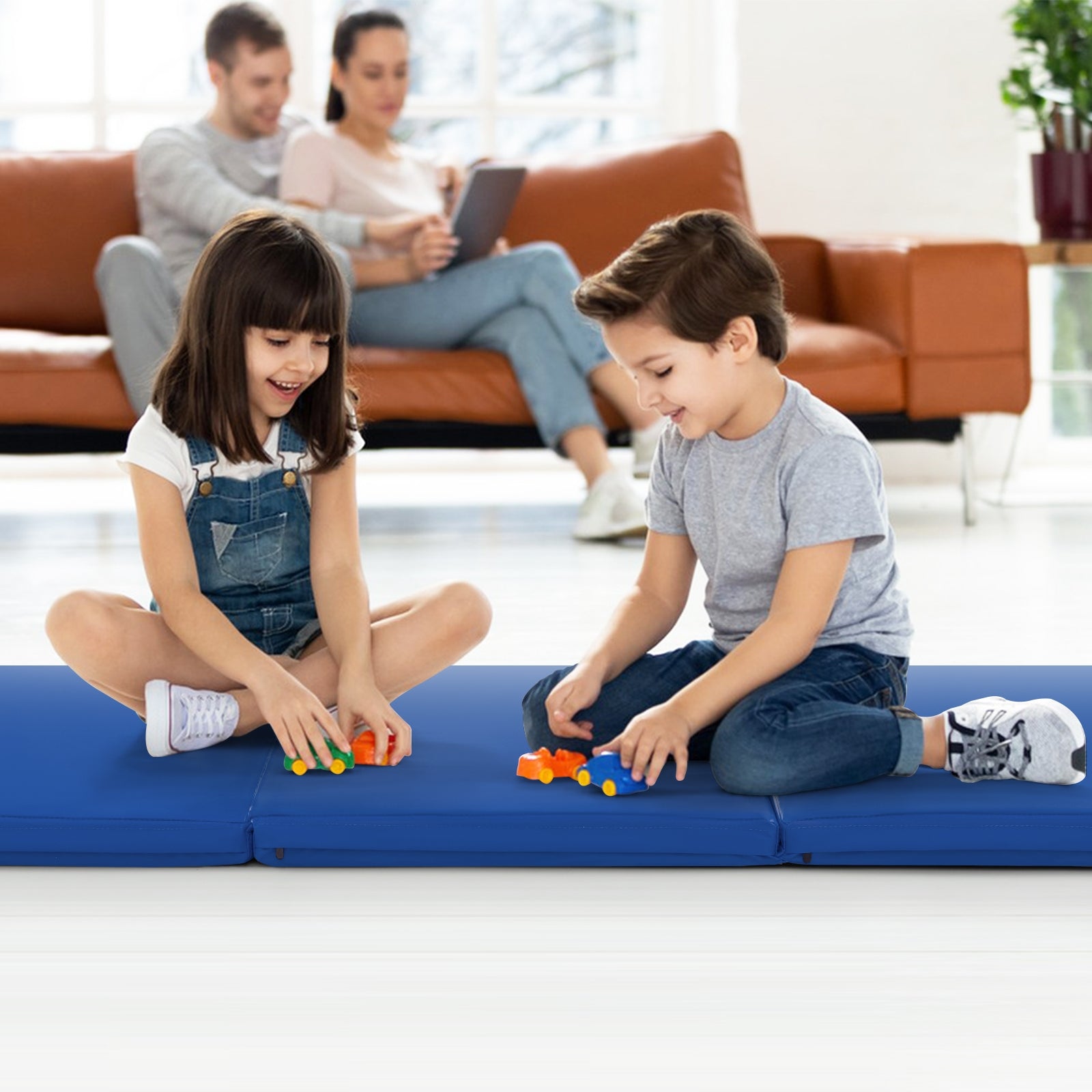 6 x 2 FT Tri-Fold Gym Mat with Handles and Removable Zippered Cover, Dark Blue Yoga & Gym Mats at Gallery Canada