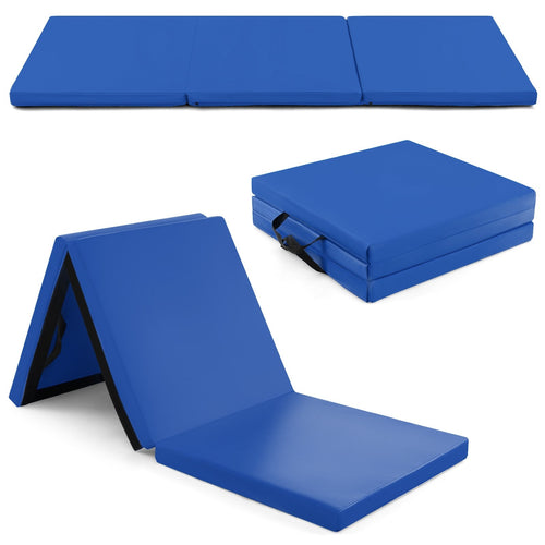 6 x 2 FT Tri-Fold Gym Mat with Handles and Removable Zippered Cover, Dark Blue