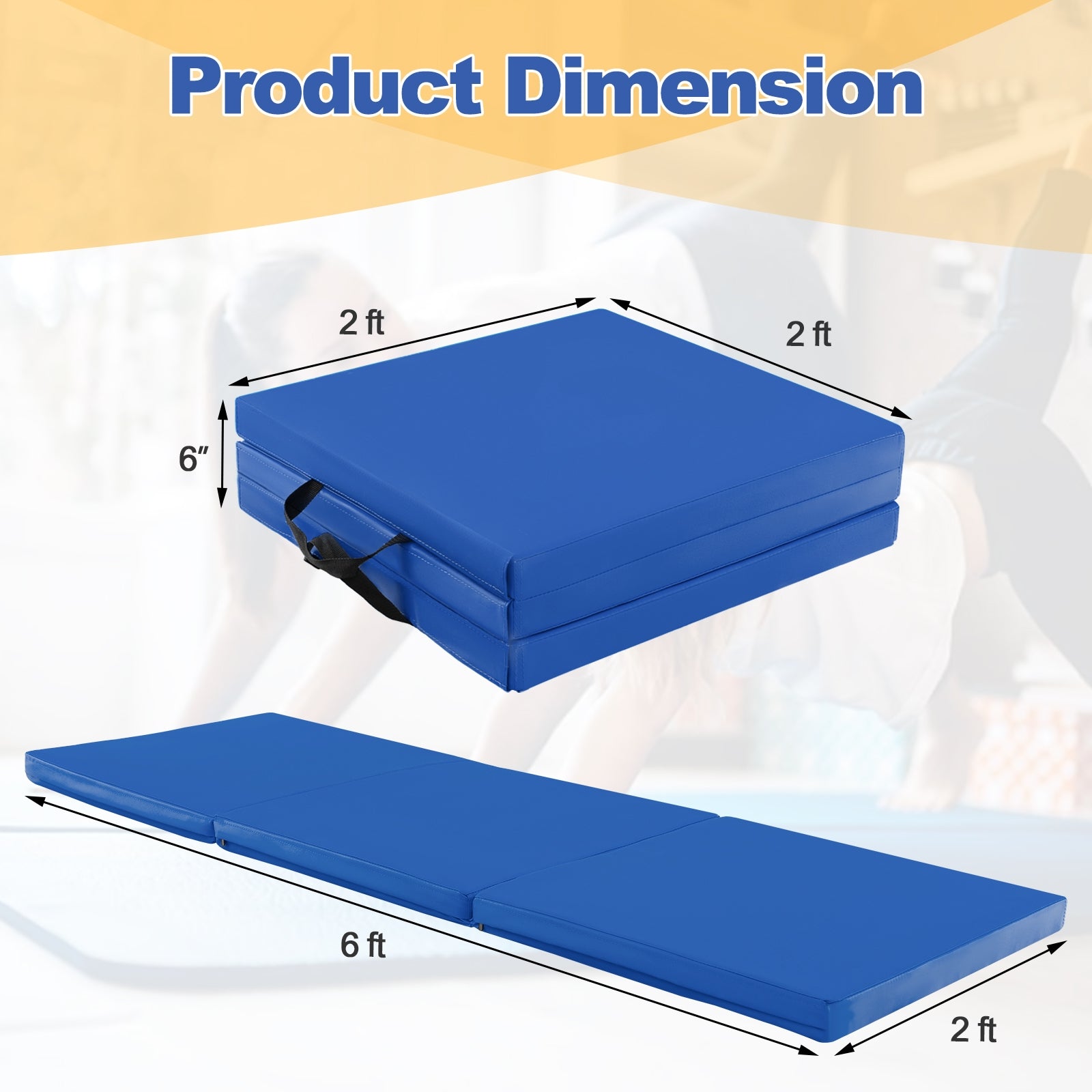 6 x 2 FT Tri-Fold Gym Mat with Handles and Removable Zippered Cover, Dark Blue Yoga & Gym Mats at Gallery Canada