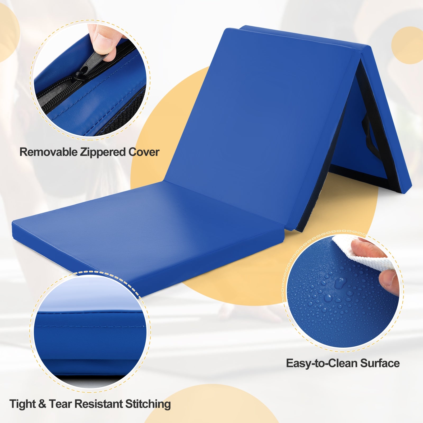6 x 2 FT Tri-Fold Gym Mat with Handles and Removable Zippered Cover, Dark Blue Yoga & Gym Mats at Gallery Canada
