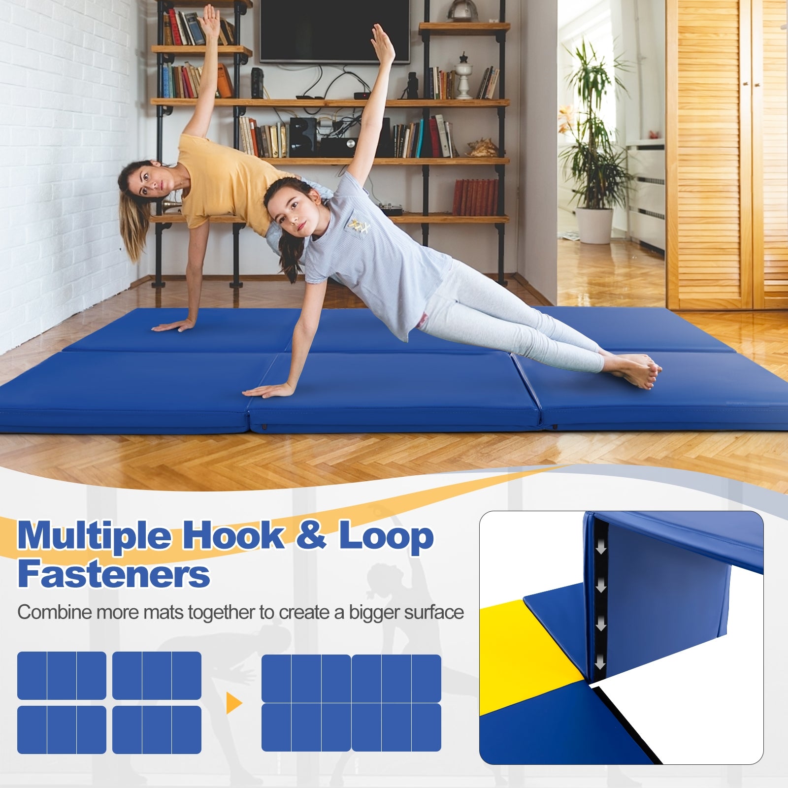 6 x 2 FT Tri-Fold Gym Mat with Handles and Removable Zippered Cover, Dark Blue Yoga & Gym Mats at Gallery Canada