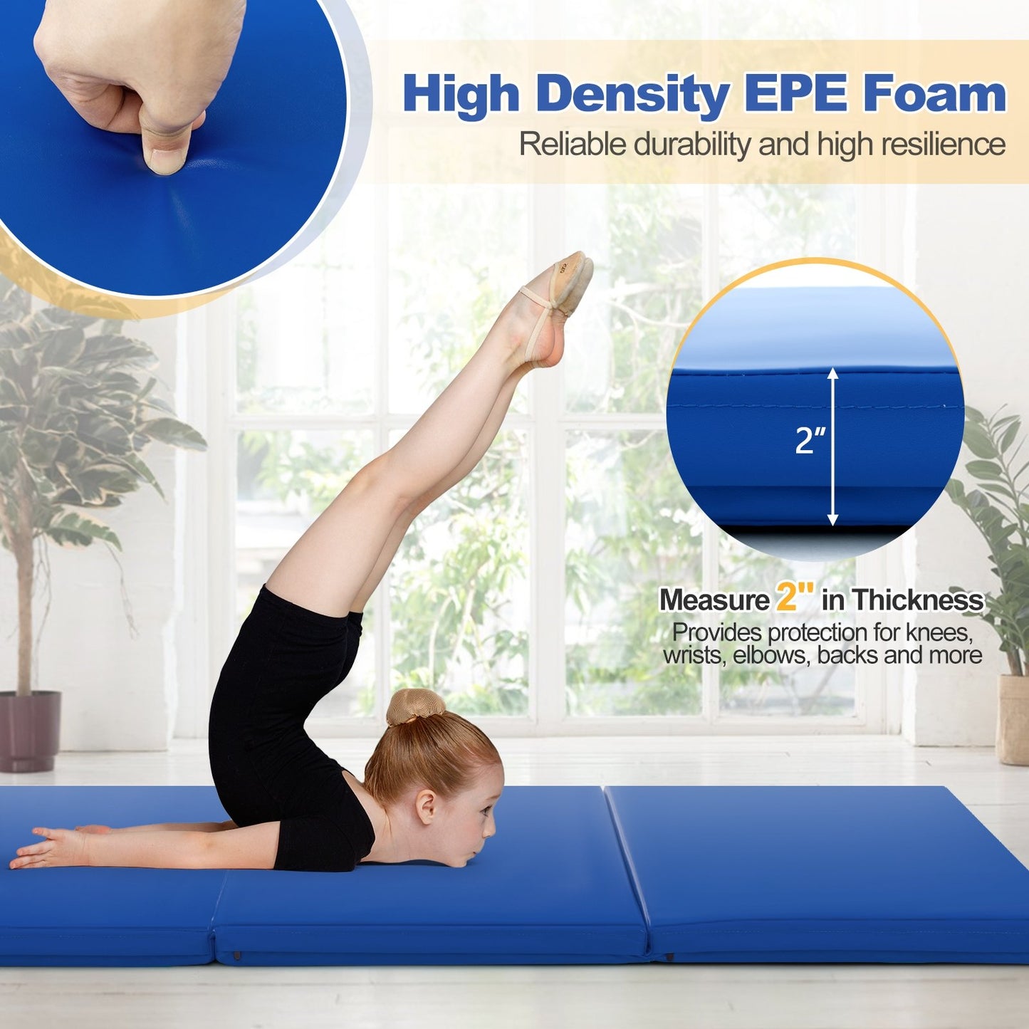 6 x 2 FT Tri-Fold Gym Mat with Handles and Removable Zippered Cover, Dark Blue Yoga & Gym Mats   at Gallery Canada