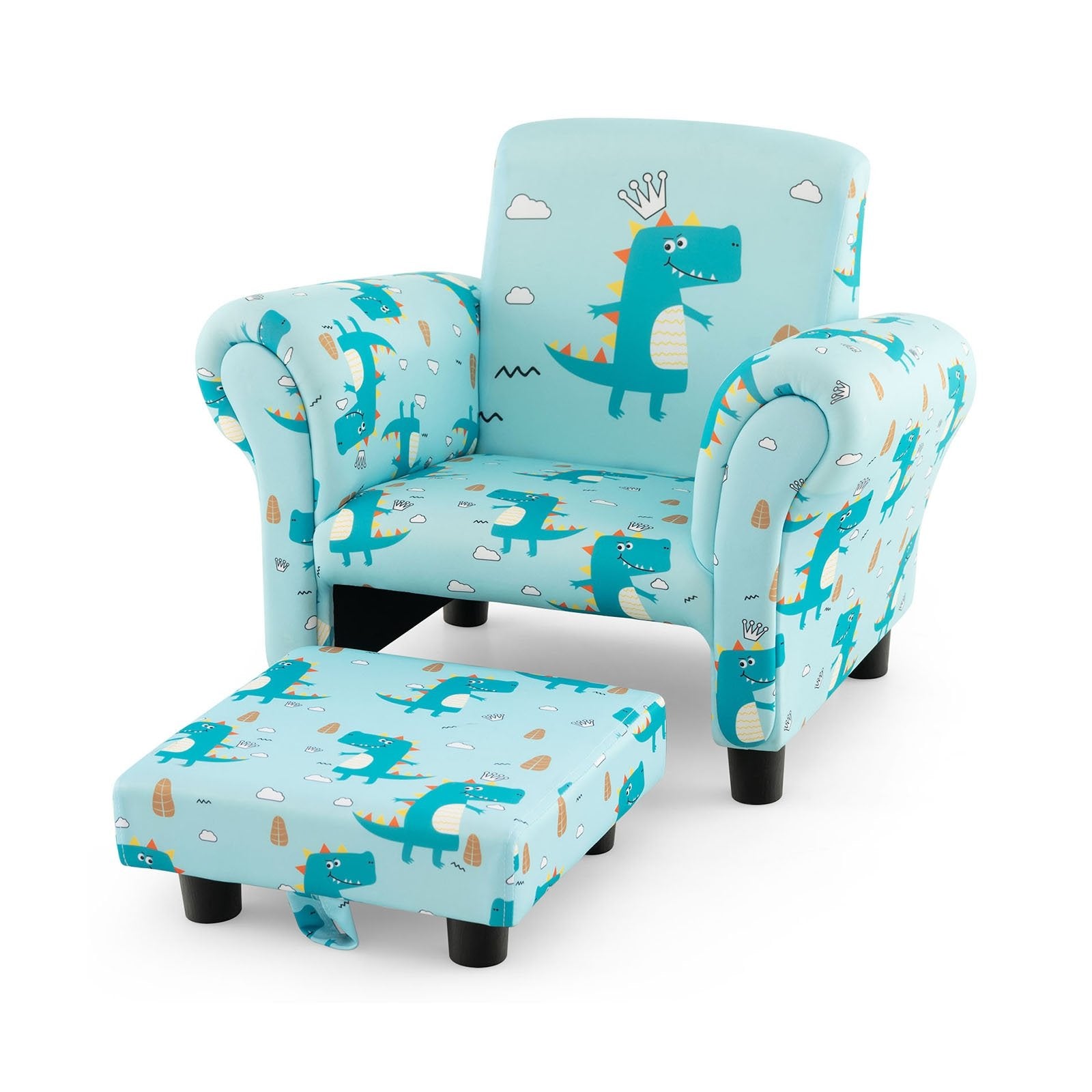 Kids Single Sofa with Cute Patterns  Ergonomic Backrest and Armrests, Blue Kids Chairs & Seating   at Gallery Canada