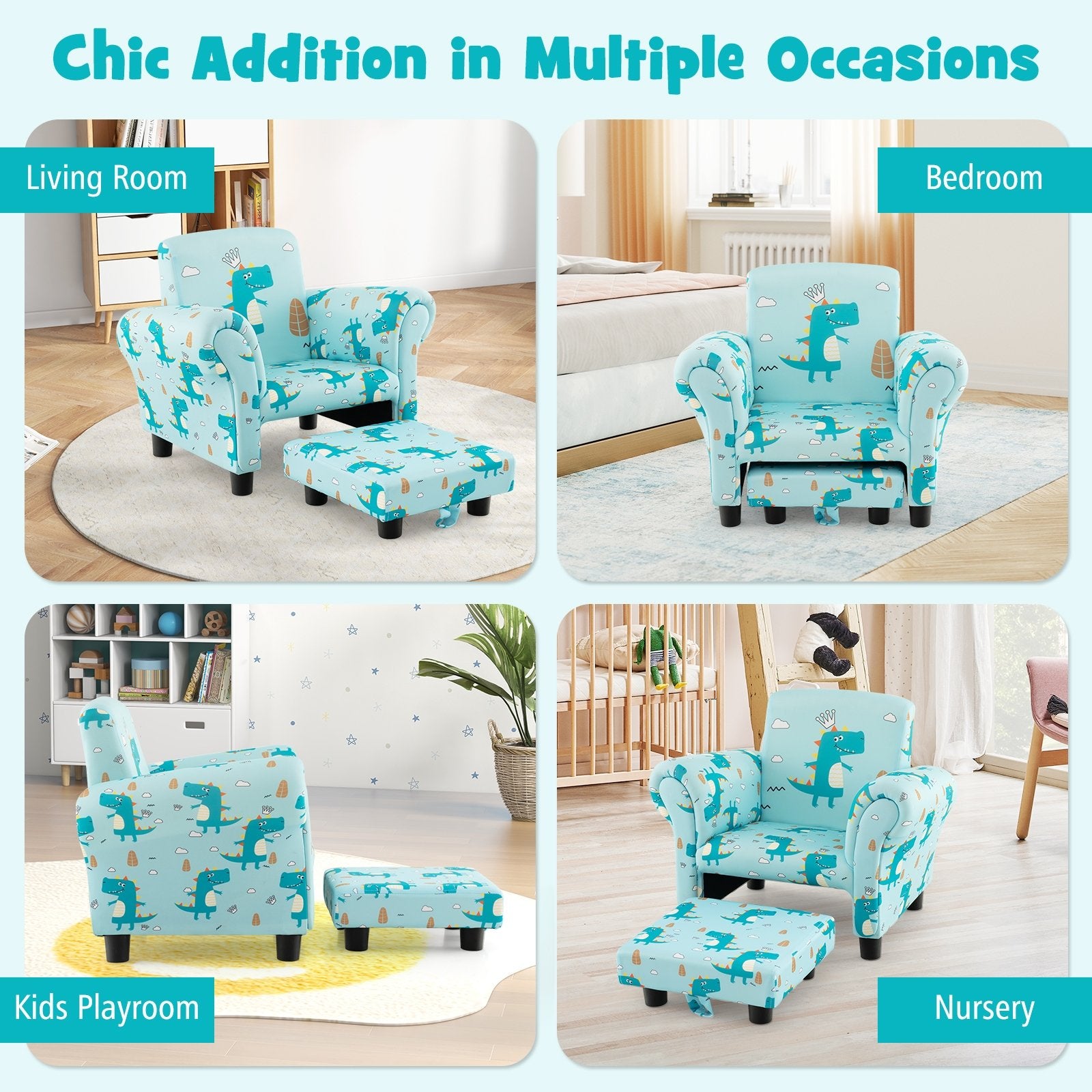 Kids Single Sofa with Cute Patterns  Ergonomic Backrest and Armrests, Blue Kids Chairs & Seating   at Gallery Canada