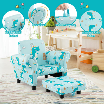 Kids Single Sofa with Cute Patterns  Ergonomic Backrest and Armrests, Blue Kids Chairs & Seating   at Gallery Canada