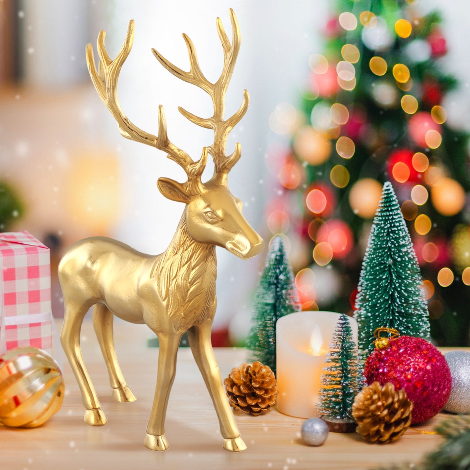 Standing Reindeer Statue Aluminum Deer Sculpture for Indoors Christmas Decor, Golden Christmas Decor & Accessories   at Gallery Canada