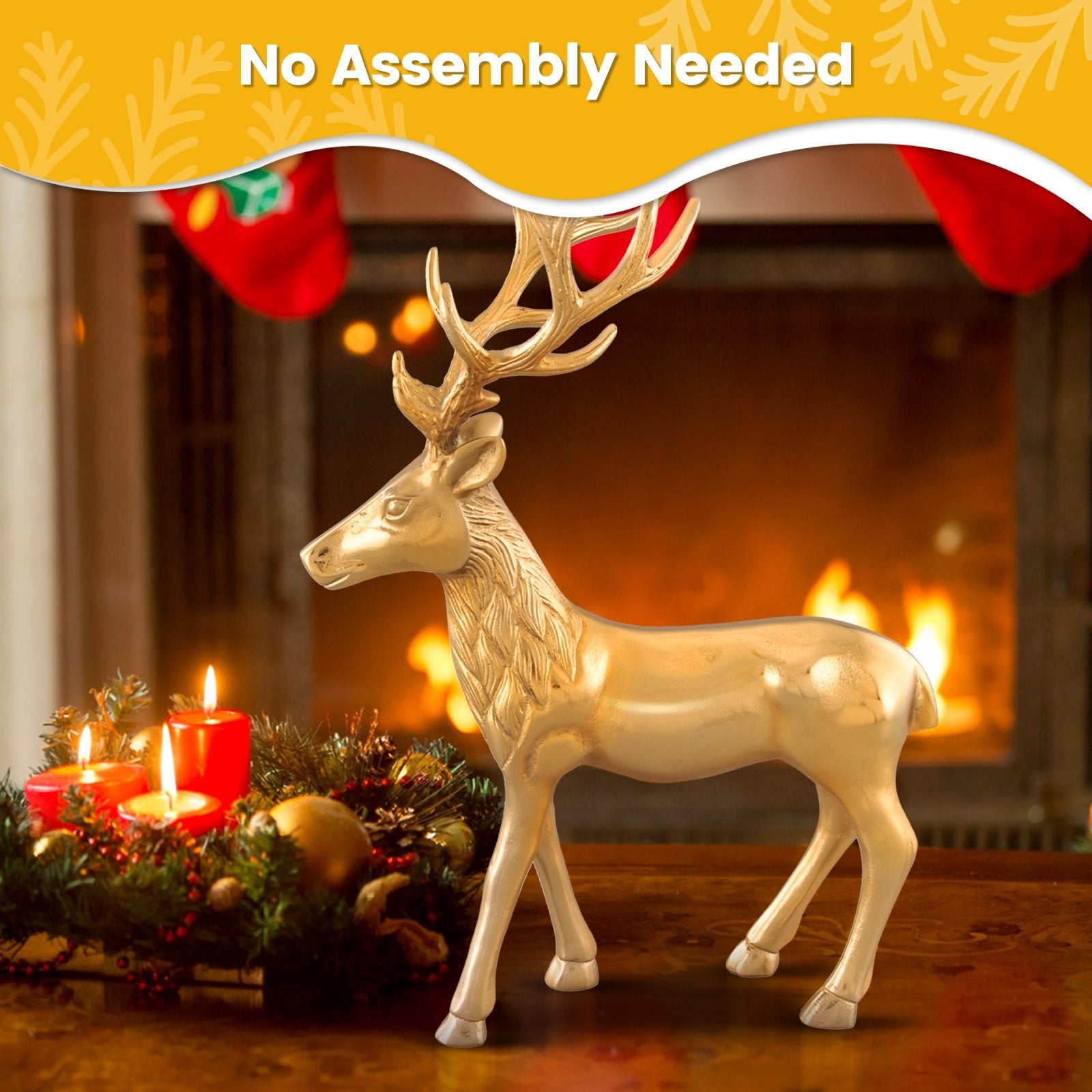 Standing Reindeer Statue Aluminum Deer Sculpture for Indoors Christmas Decor, Golden Christmas Decor & Accessories   at Gallery Canada