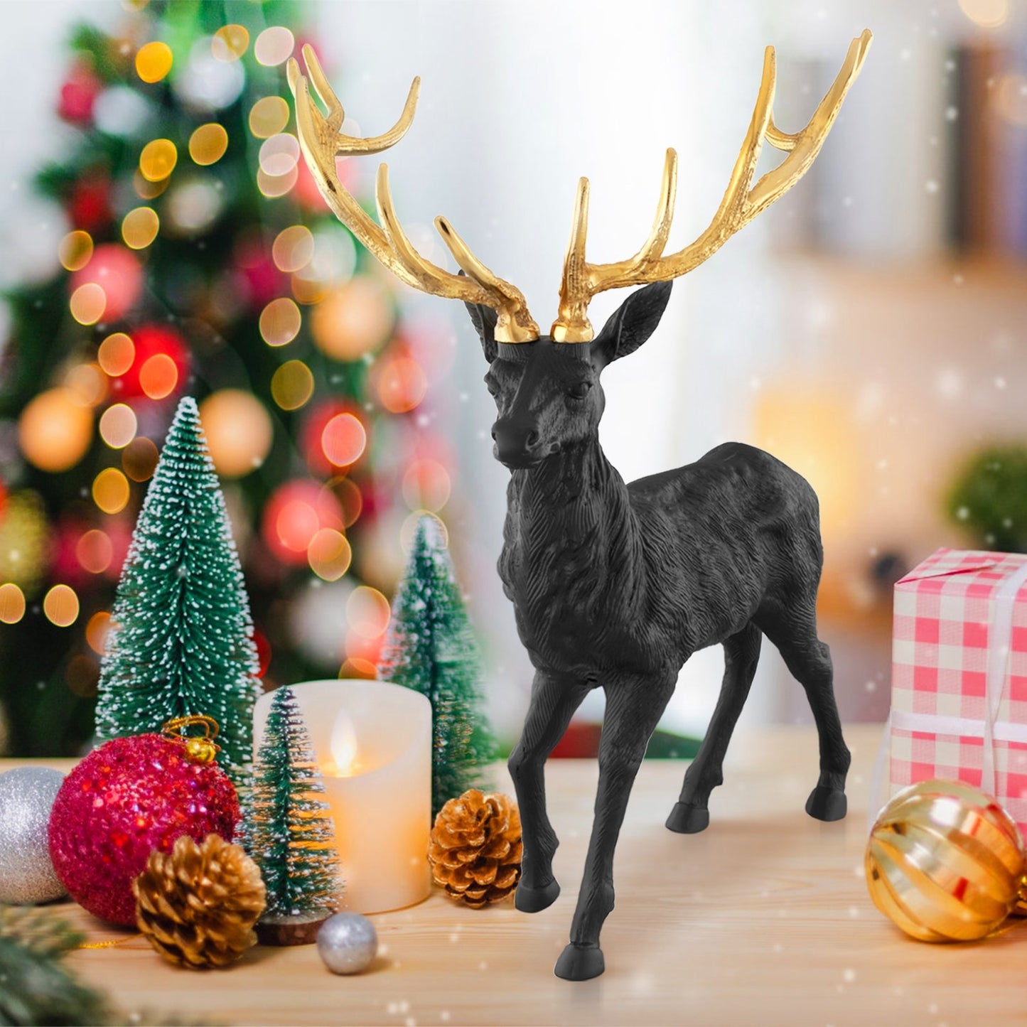 Standing Reindeer Statue Aluminum Deer Sculpture for Indoors Christmas Decor, Black Christmas Decor & Accessories   at Gallery Canada