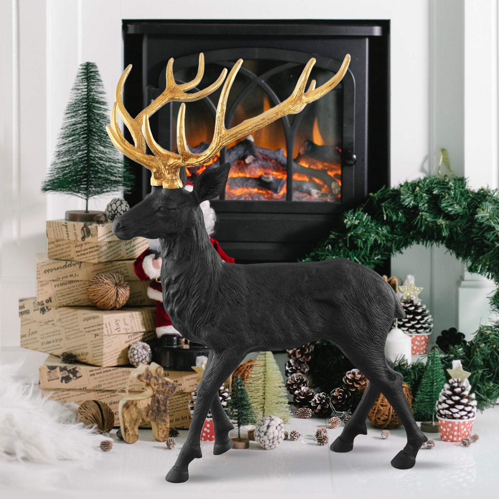 Standing Reindeer Statue Aluminum Deer Sculpture for Indoors Christmas Decor, Black Christmas Decor & Accessories   at Gallery Canada