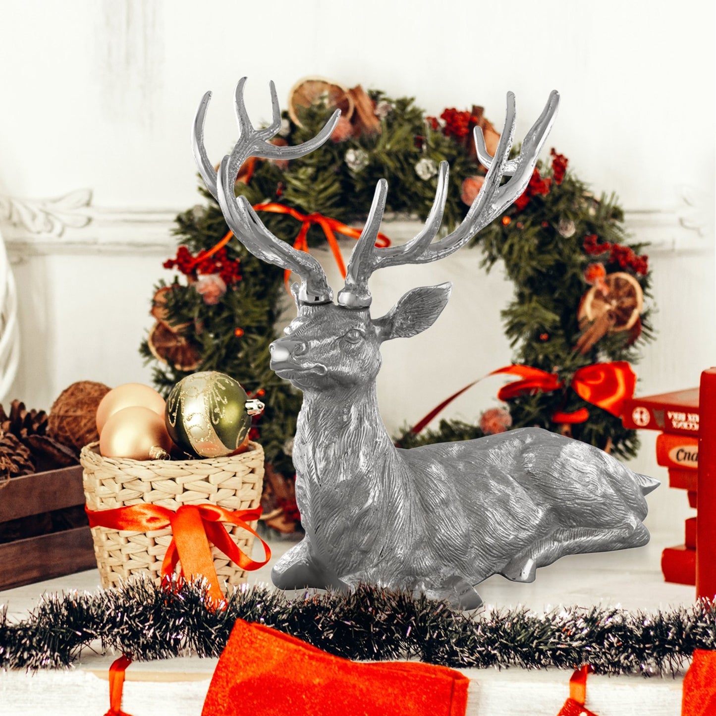 Standing Reindeer Statue Aluminum Deer Sculpture for Indoors Christmas Decor, Silver Christmas Decor & Accessories   at Gallery Canada