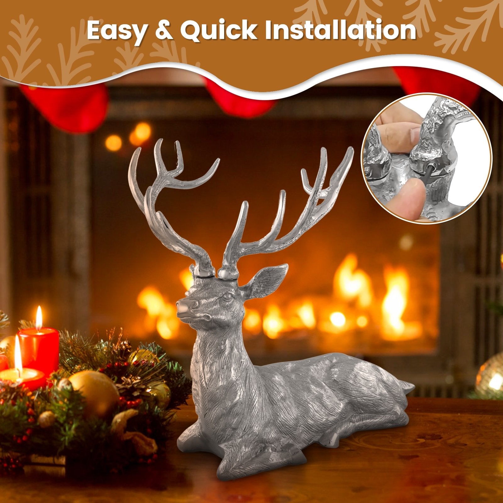 Standing Reindeer Statue Aluminum Deer Sculpture for Indoors Christmas Decor, Silver Christmas Decor & Accessories   at Gallery Canada