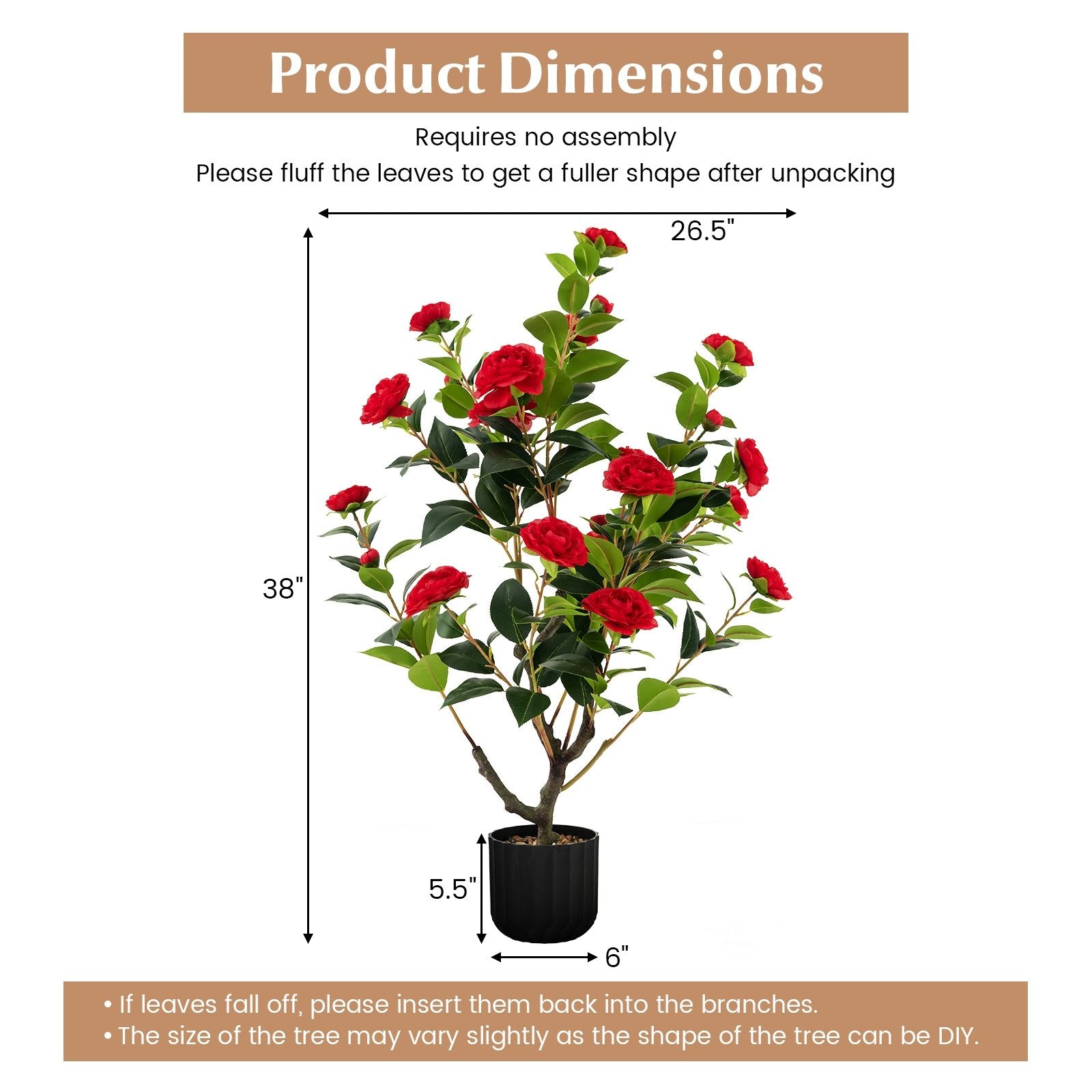 38 Inch Artificial Camellia Tree Faux Flower Plant in Cement Pot, Red Faux Plants   at Gallery Canada