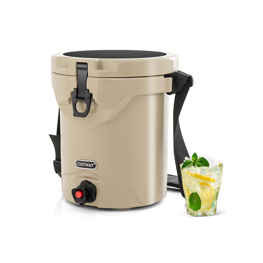 10 QT Drink Cooler Insulated Ice Chest with Spigot Flat Seat Lid and Adjustable Strap, Beige Coolers   at Gallery Canada