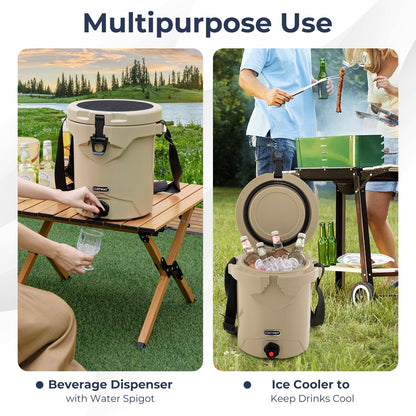 10 QT Drink Cooler Insulated Ice Chest with Spigot Flat Seat Lid and Adjustable Strap, Beige Coolers   at Gallery Canada