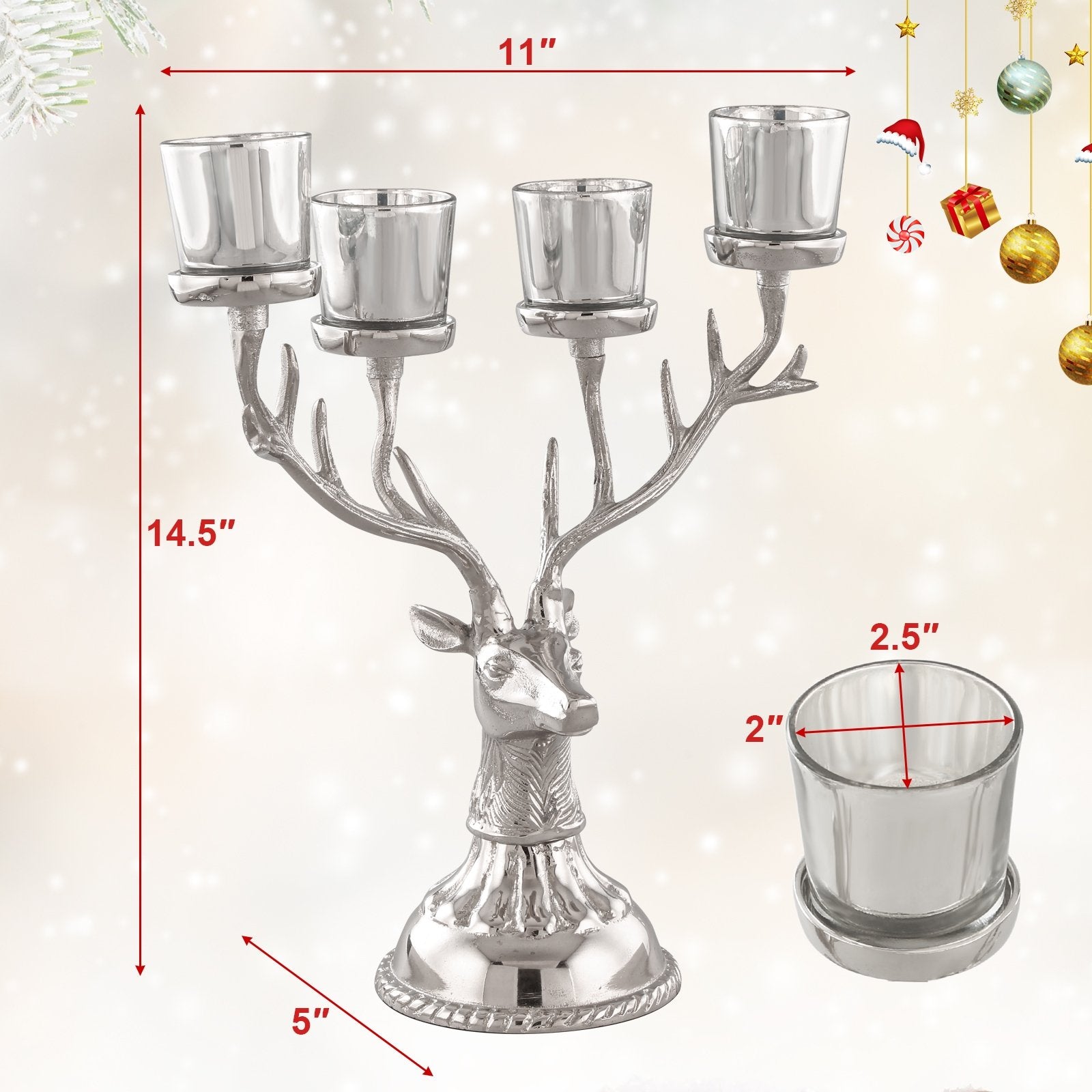 Reindeer Candle Holder Christmas Ornament for 4 Candles Aluminum Decoration, Silver Christmas Decor & Accessories   at Gallery Canada