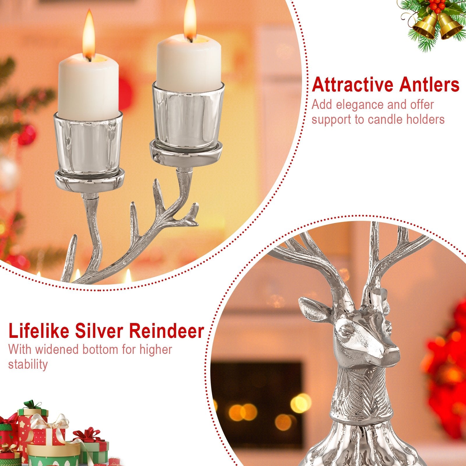 Reindeer Candle Holder Christmas Ornament for 4 Candles Aluminum Decoration, Silver Christmas Decor & Accessories   at Gallery Canada