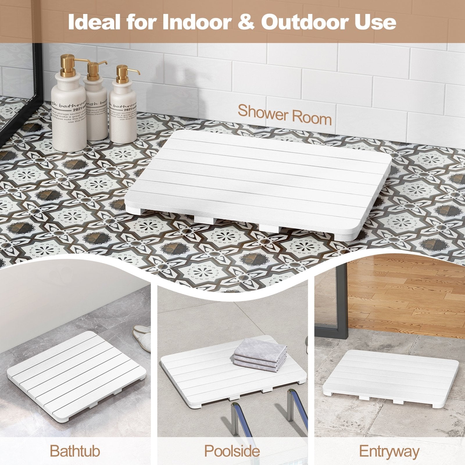 Waterproof HIPS Bath Spa Shower Mat with Non Slip Foot Pads, White Bath Safety   at Gallery Canada