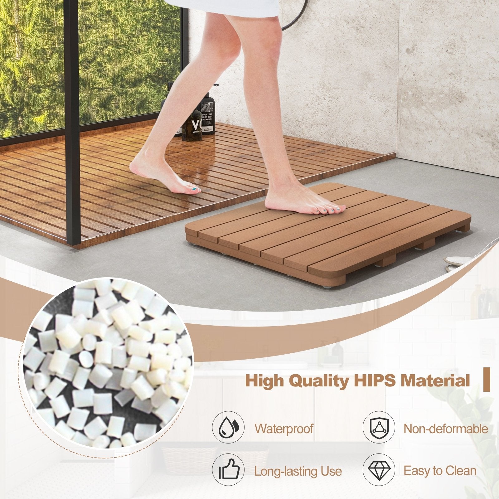 Waterproof HIPS Bath Spa Shower Mat with Non Slip Foot Pads, Brown Bath Safety   at Gallery Canada