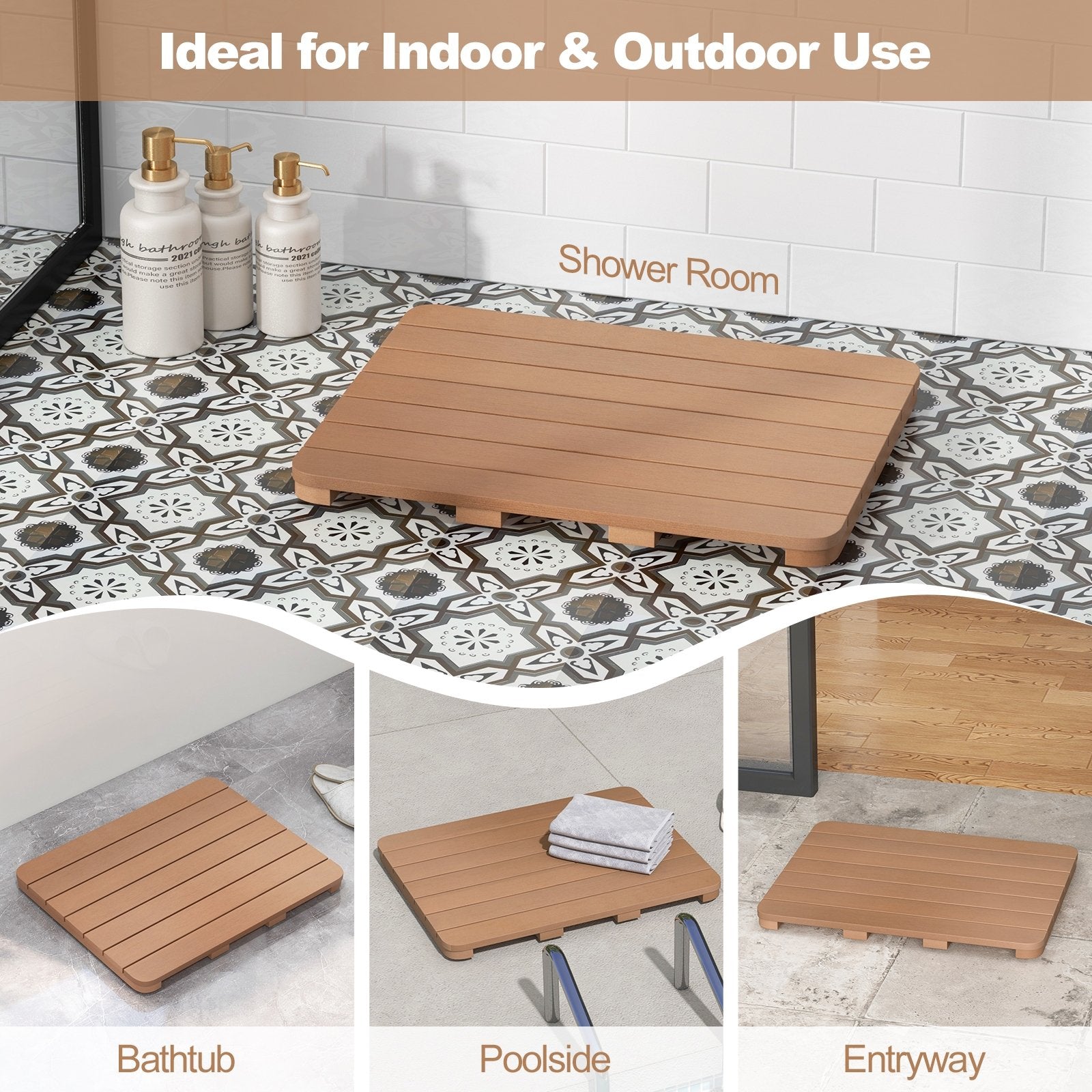 Waterproof HIPS Bath Spa Shower Mat with Non Slip Foot Pads, Brown Bath Safety   at Gallery Canada