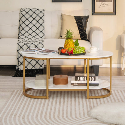 Marble Coffee Table with Open Storage Shelf-White , White Coffee Tables   at Gallery Canada