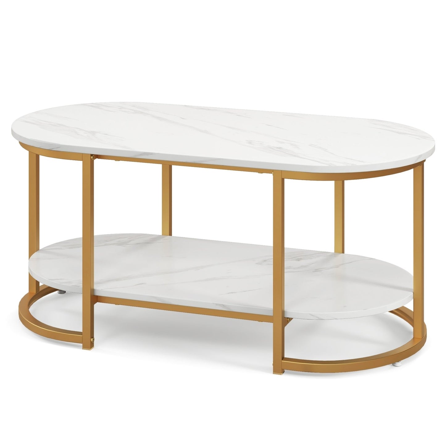 Marble Coffee Table with Open Storage Shelf-White , White Coffee Tables   at Gallery Canada