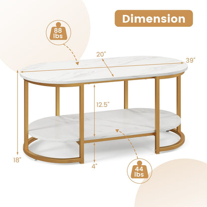 Marble Coffee Table with Open Storage Shelf-White , White Coffee Tables   at Gallery Canada