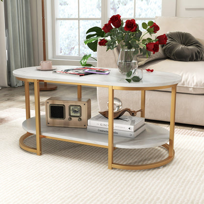 Marble Coffee Table with Open Storage Shelf-White , White Coffee Tables   at Gallery Canada