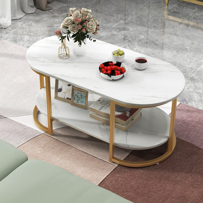 Marble Coffee Table with Open Storage Shelf-White , White Coffee Tables   at Gallery Canada