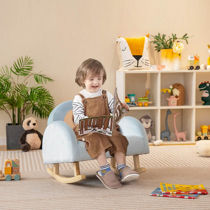 Toddler Rocking Chair with Solid Rubber Wood Frame Soft Velvet Cover, Blue Kids Chairs & Seating   at Gallery Canada