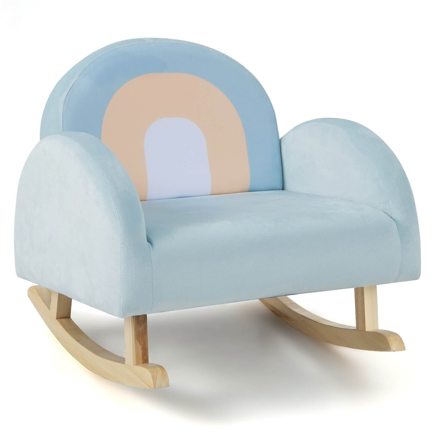 Toddler Rocking Chair with Solid Rubber Wood Frame Soft Velvet Cover, Blue Kids Chairs & Seating   at Gallery Canada