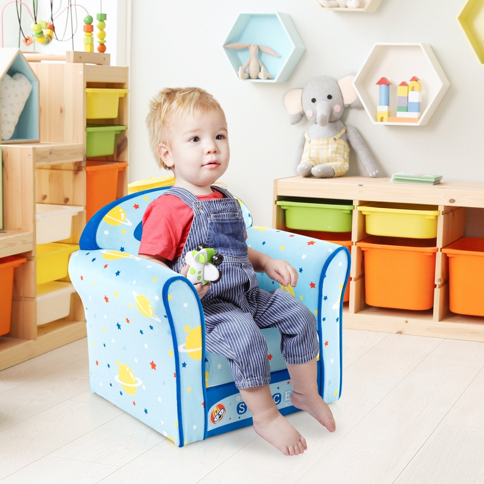 Toddlers Sofa Chair with Velvet Fabric Cover High Density Sponge Filling, Blue Kids Chairs & Seating   at Gallery Canada