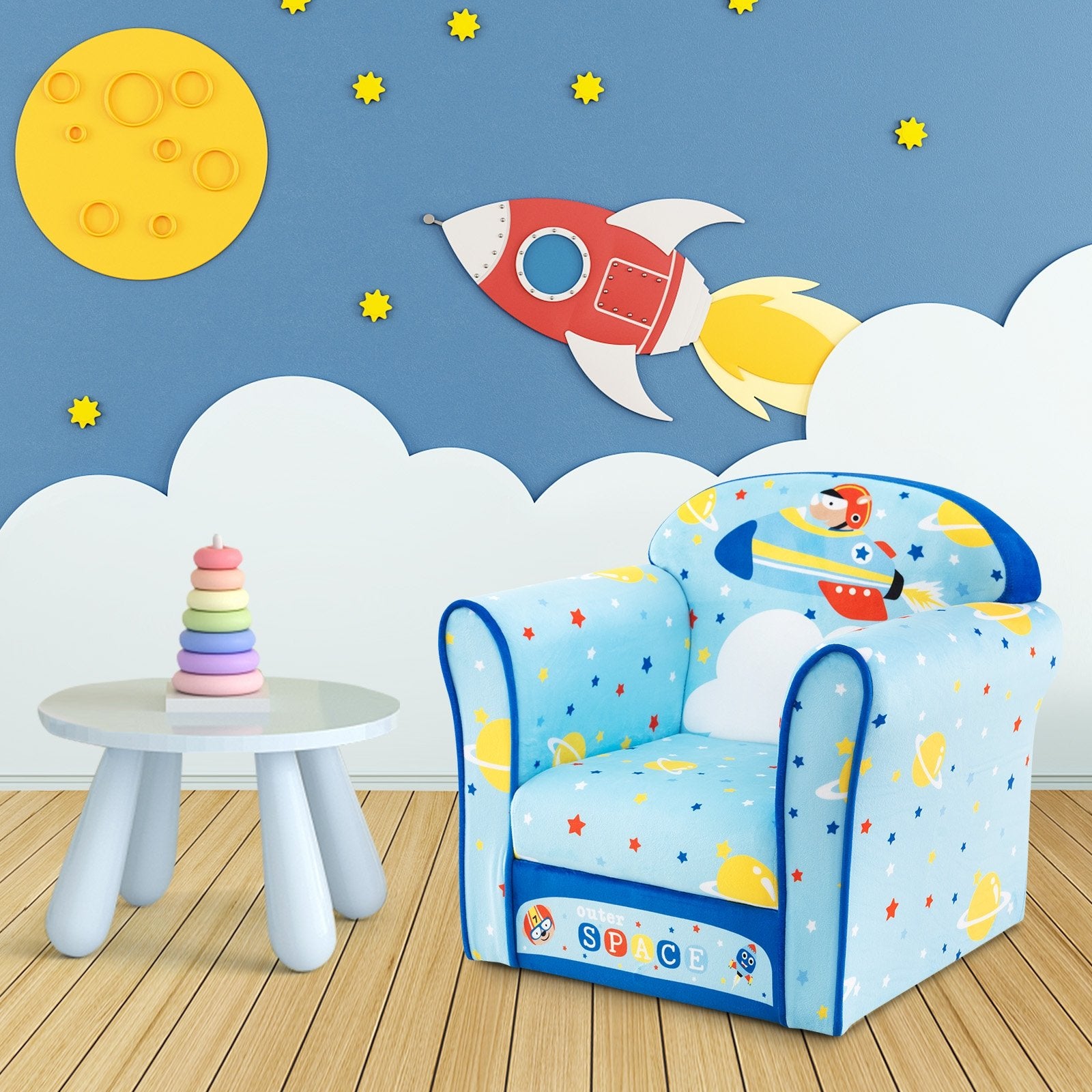 Toddlers Sofa Chair with Velvet Fabric Cover High Density Sponge Filling, Blue Kids Chairs & Seating   at Gallery Canada