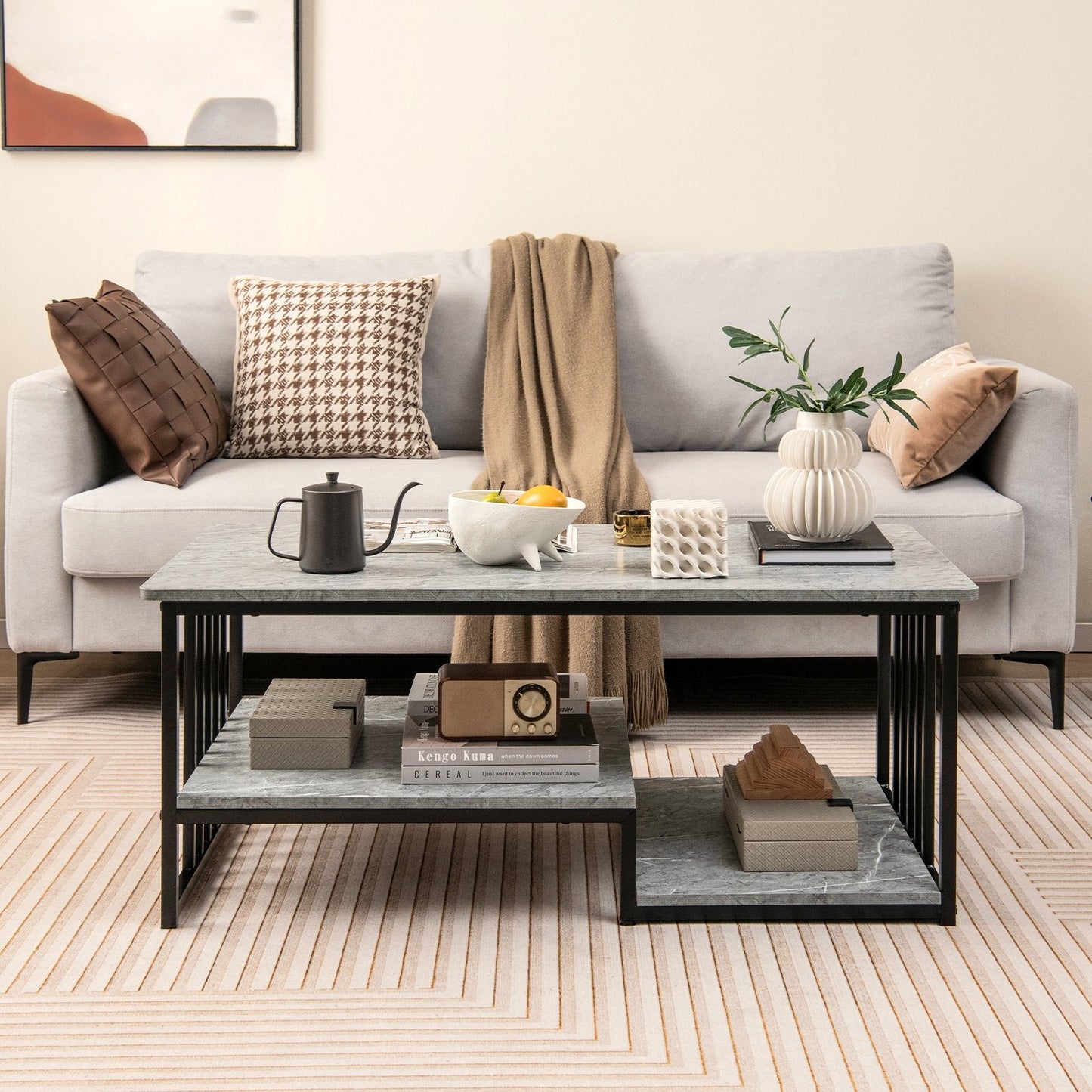 Faux Marble Coffee Table with Open Storage Shelf, Gray Coffee Tables   at Gallery Canada