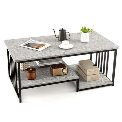 Faux Marble Coffee Table with Open Storage Shelf, Gray Coffee Tables   at Gallery Canada