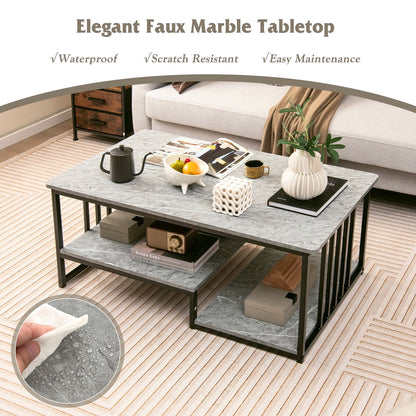 Faux Marble Coffee Table with Open Storage Shelf, Gray Coffee Tables   at Gallery Canada