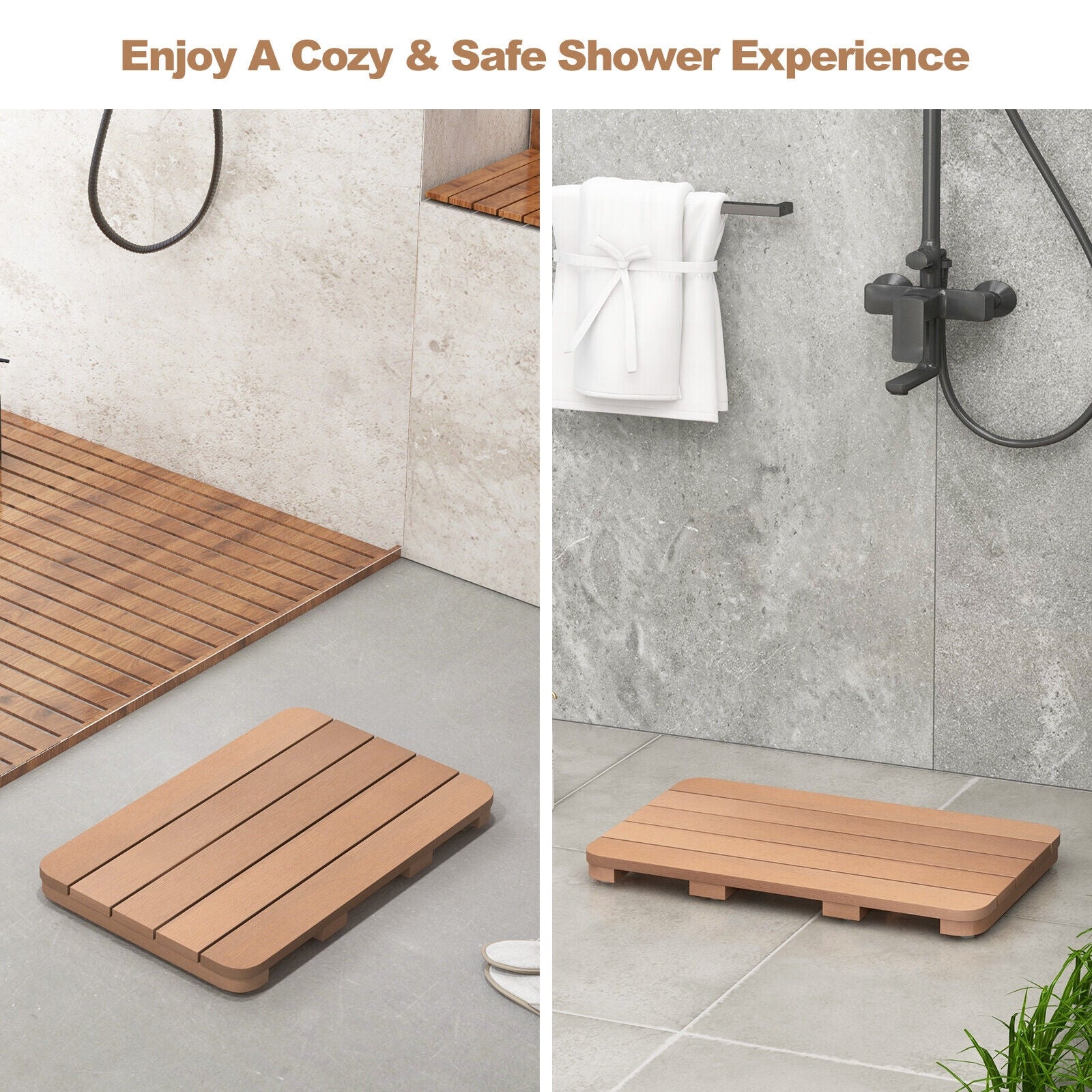 Waterproof HIPS Spa Shower Mat for Bathroom with Non Slip Foot Pads, Brown Bath Safety   at Gallery Canada