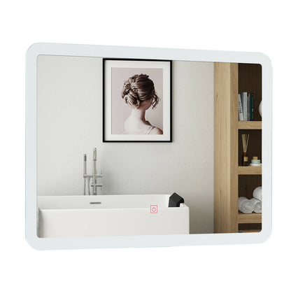 LED Wall-mounted Bathroom Rounded Arc Corner Mirror with Touch, White Wall Mirrors   at Gallery Canada