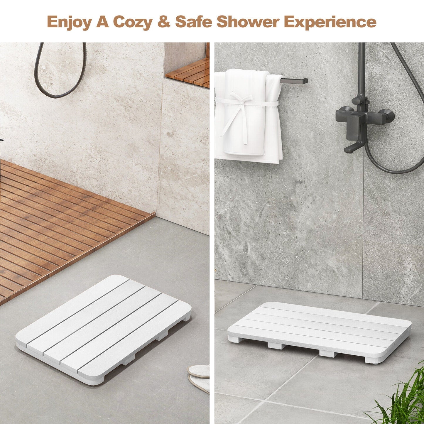 Waterproof HIPS Spa Shower Mat for Bathroom with Non Slip Foot Pads, White Bath Safety at Gallery Canada