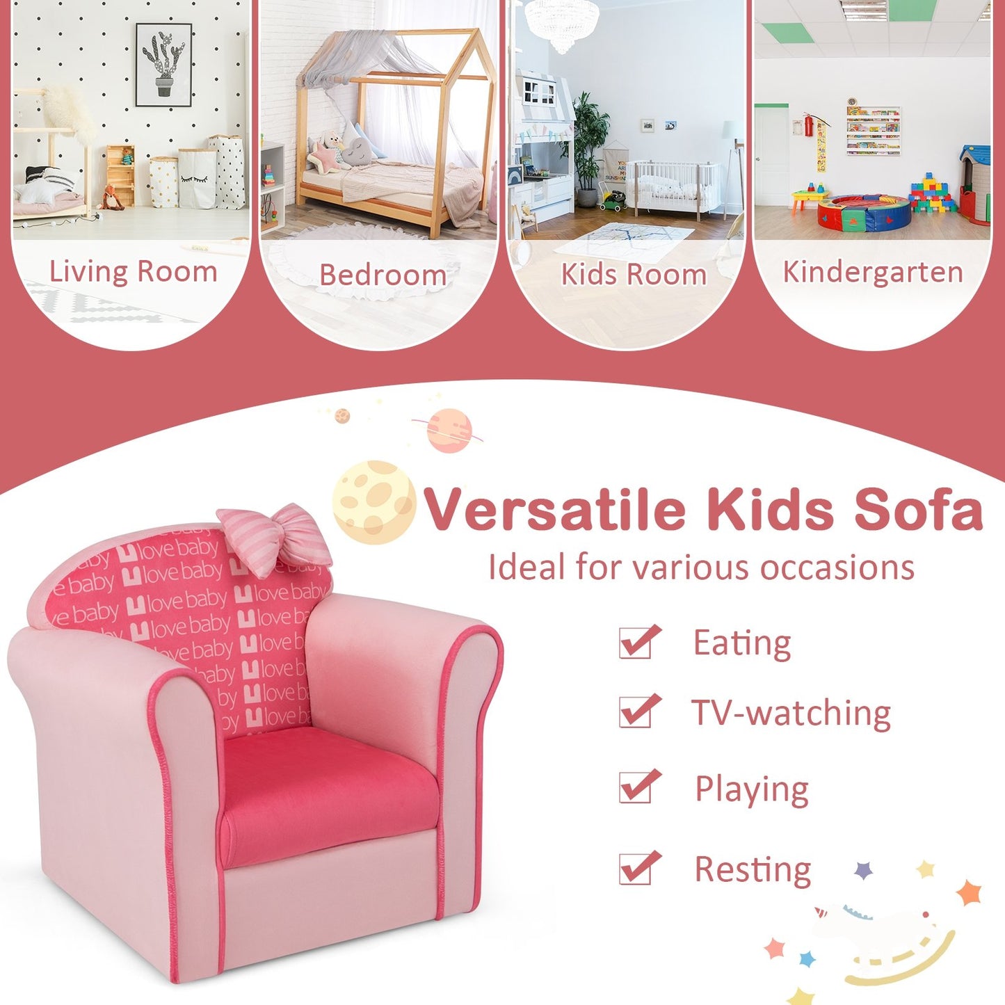 Original Kids Sofa with Armrest and Thick Cushion, Pink Kids Chairs & Seating   at Gallery Canada